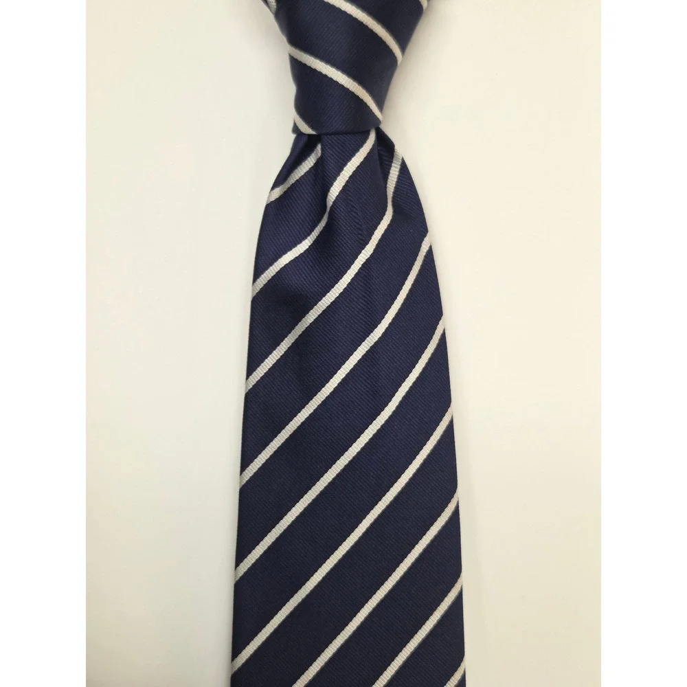 Charles Tyrwhitt Jermyn Street London Navy White Stripe Silk Tie